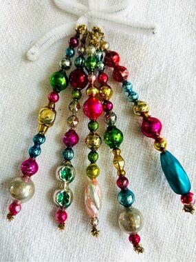 Mini Vintage Repurposed  holiday Christmas ornaments, mercury Glass bead icicle